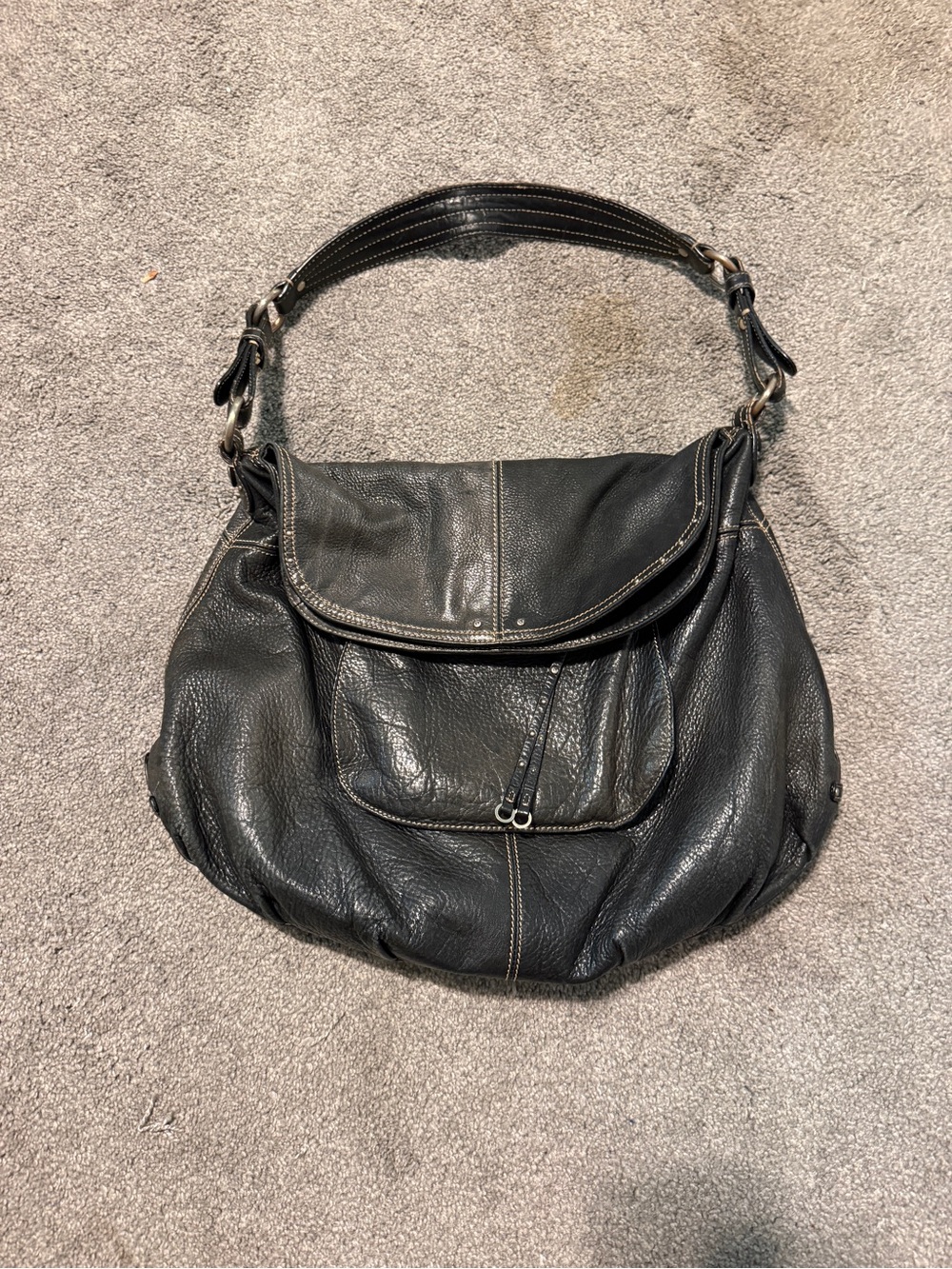 Everyday Black Leather Shoulder Hobo Bag